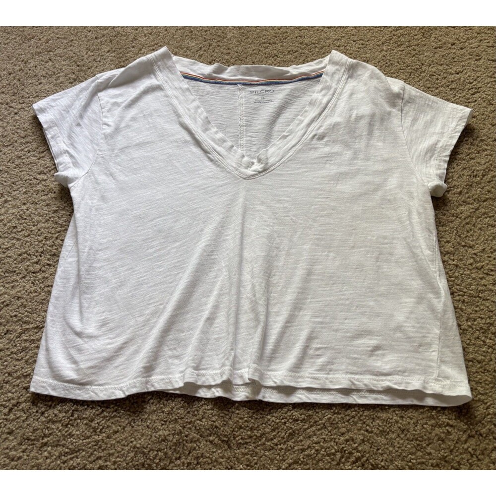 Pilcro x Anthropologie Cotton Slub V-Neck Oversized Crop Tee XS